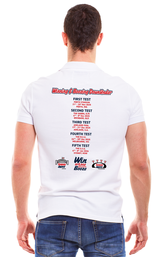 White Fixtures Polo Shirt - WIN OR LOSE WE'RE ON THE BOOZE