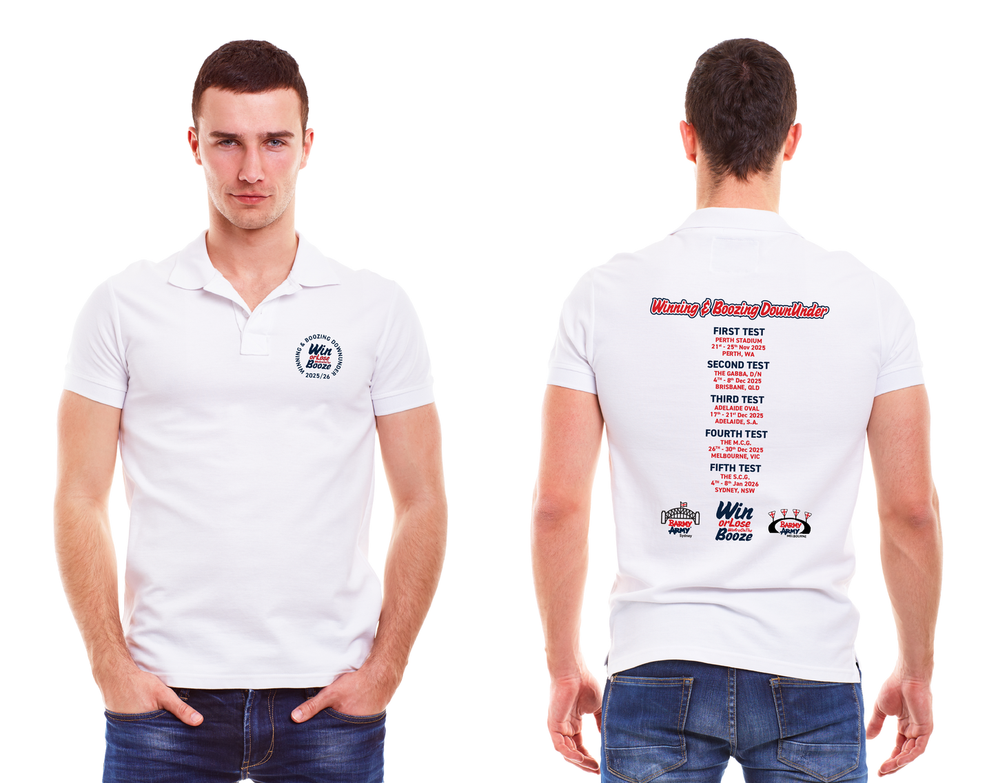 White Fixtures Polo Shirt - WIN OR LOSE WE'RE ON THE BOOZE